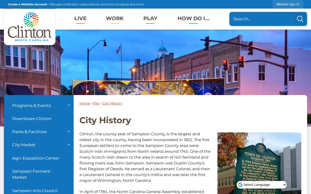 Clinton court docket historical city context in Sampson County