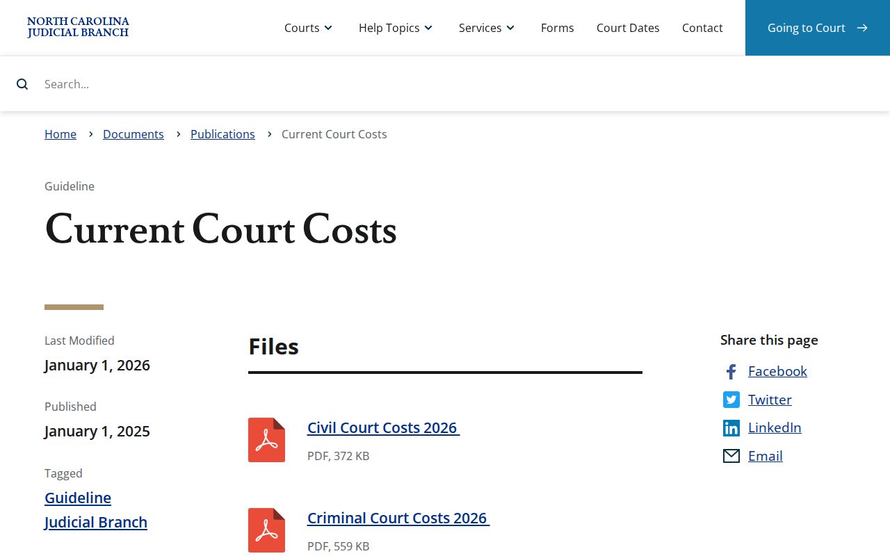 Sampson County court record copy fee reference
