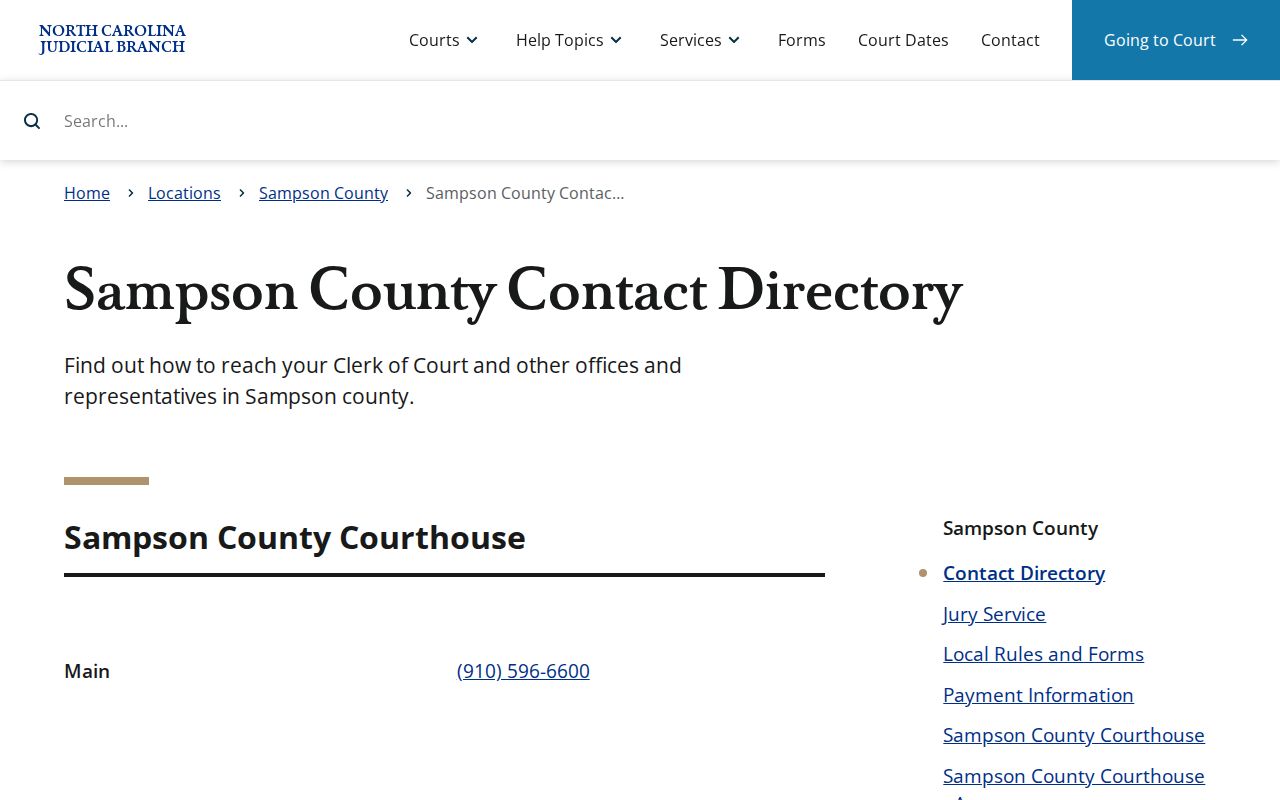 Sampson County criminal docket search court contact directory