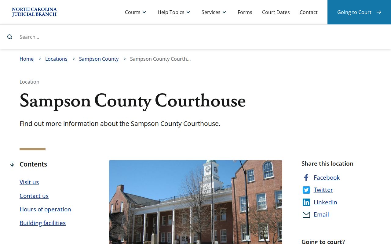 Sampson County court docket clerk courthouse access information