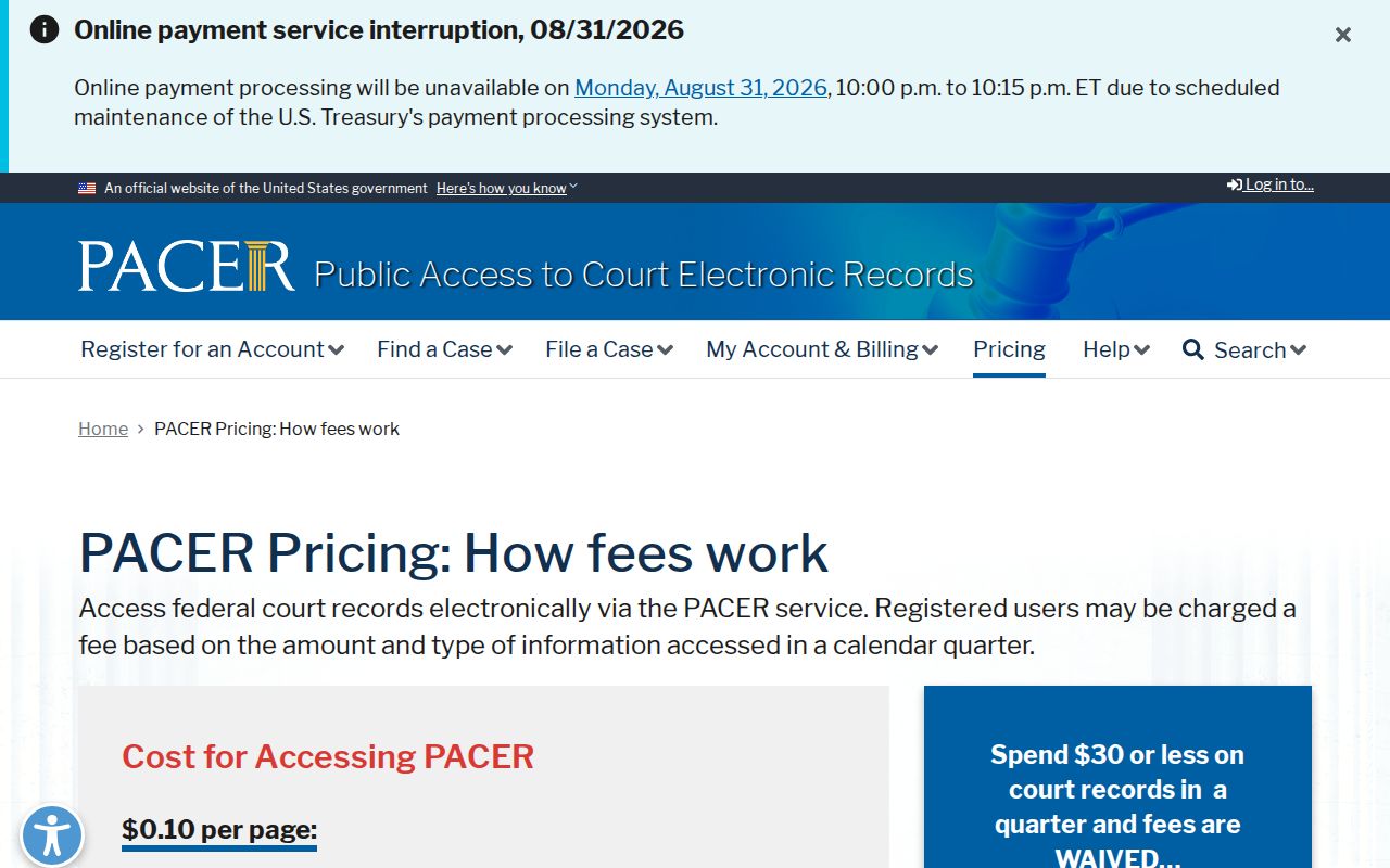 Sampson County court docket federal PACER document access and pricing information