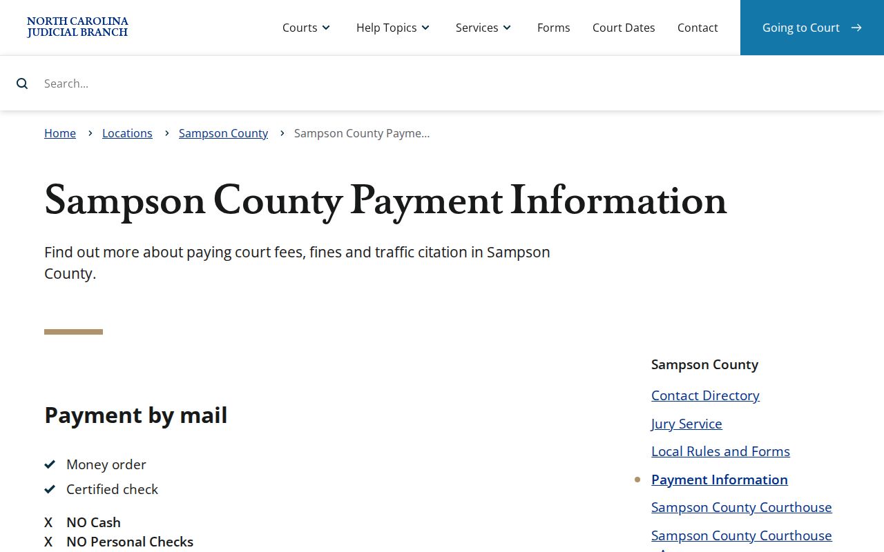 Sampson County traffic court records payment information